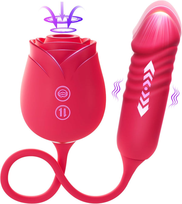 ToyEx Rose Wellness Massager with Thrusting & Suction Modes – Rechargeable Personal Wellness Device